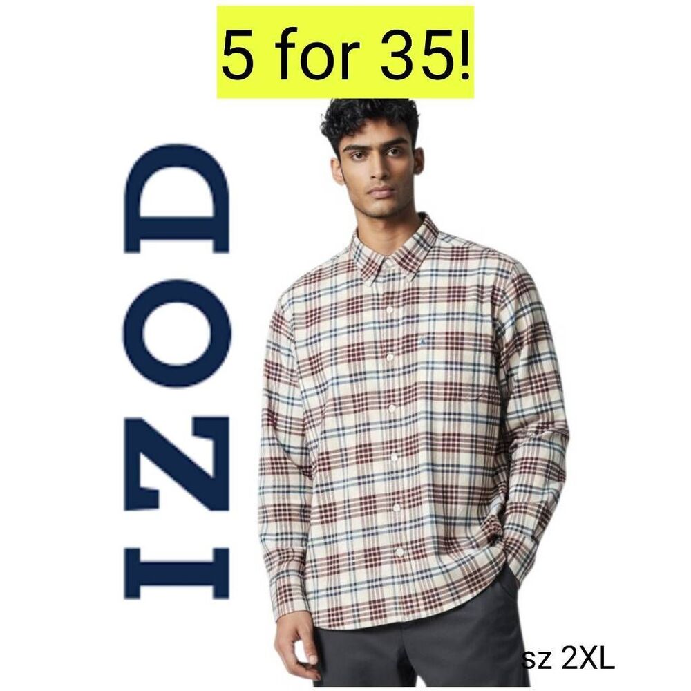 Izod Saltwater Red White & Blue Checked Long Sleeve Button Down Shirt Clearance